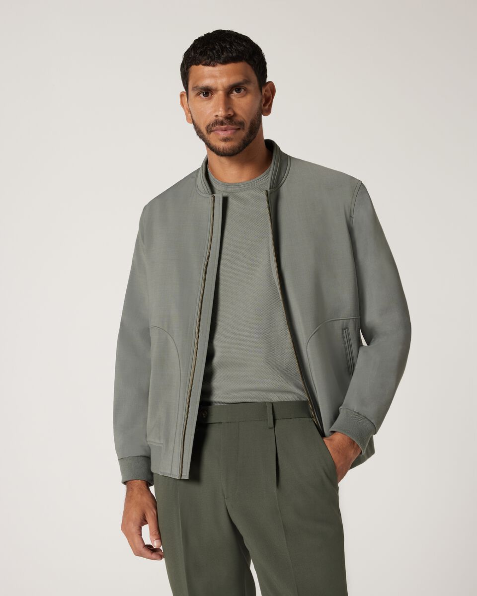 Slim Stretch Lightweight Australian Wool Bomber, Sage, hi-res